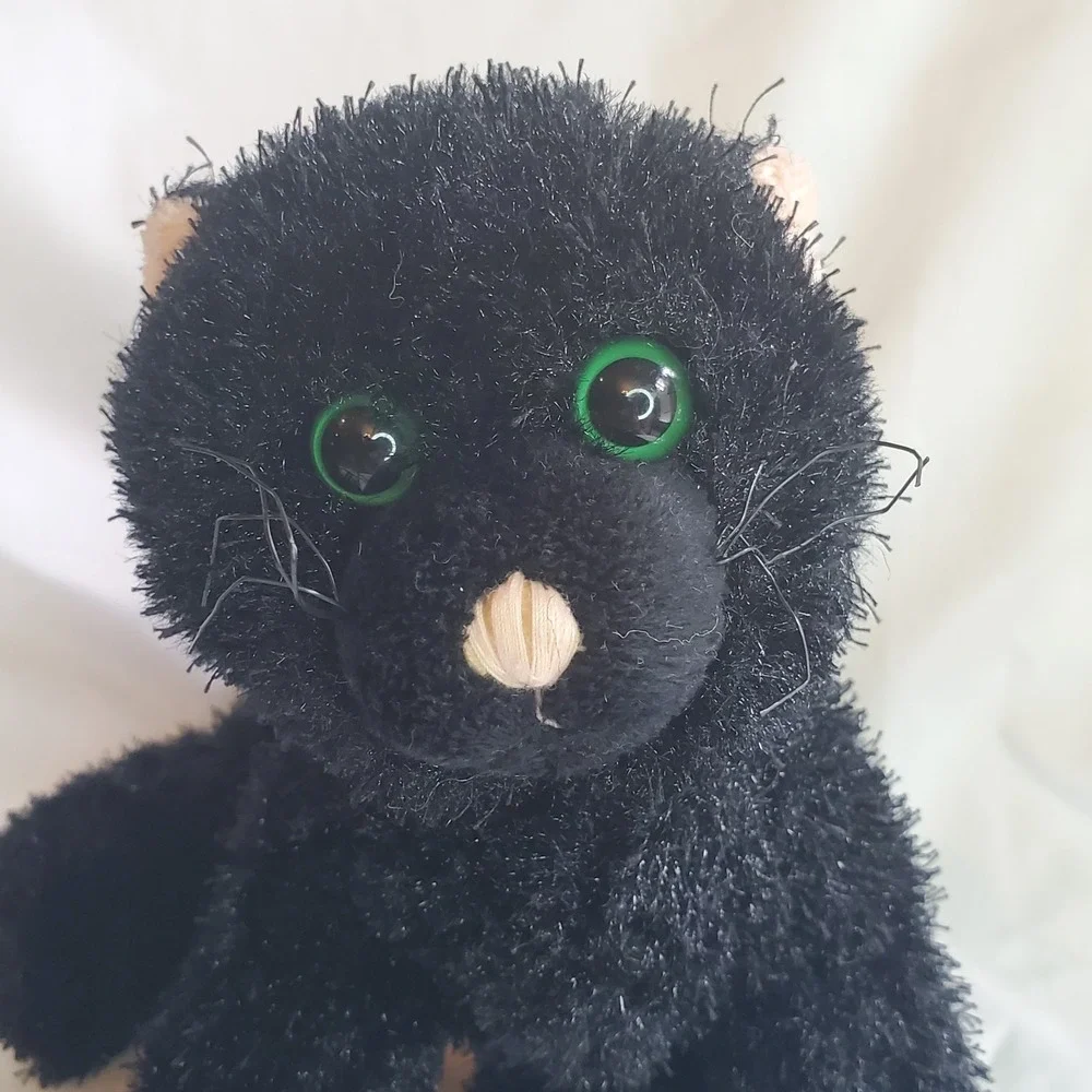 Ganz Webkinz Black Cat Kitten Plush No Code Stuffed Animal Green Eyes HM135